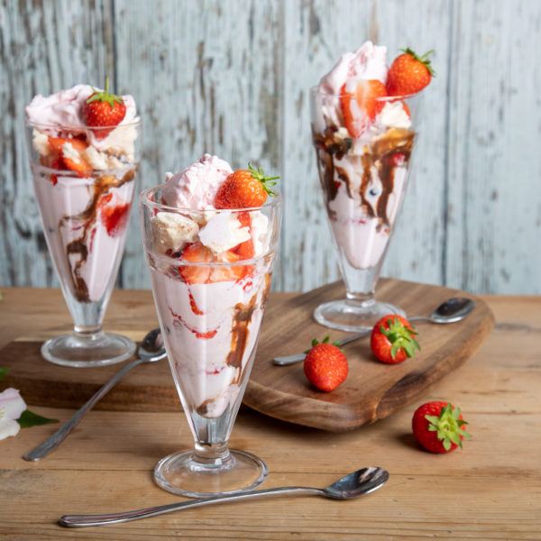 Strawberry Sundae made with Strawberry Swirl ice cream