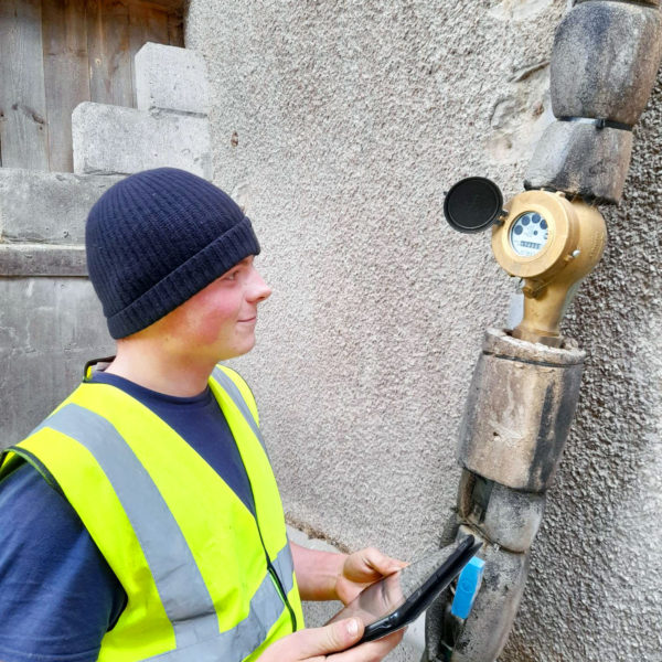 Ross using one of Mackie's new apps to take a recording of the silo meter reading
