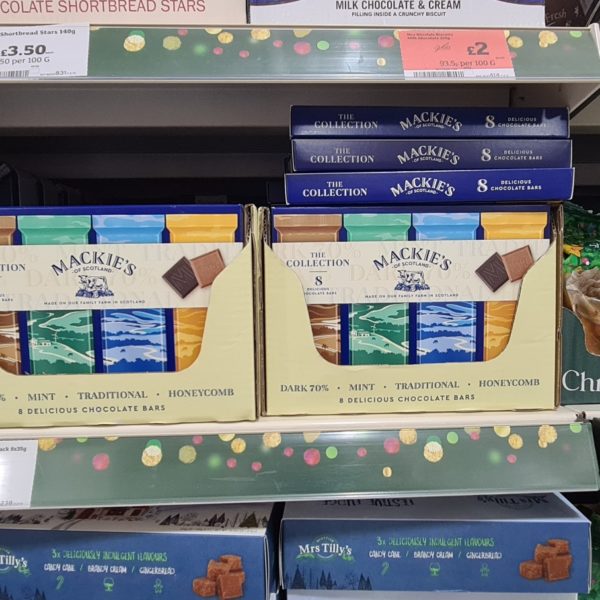 Mackie's chocolate in Sainsburys stores amongst the seasonal confectionary. 