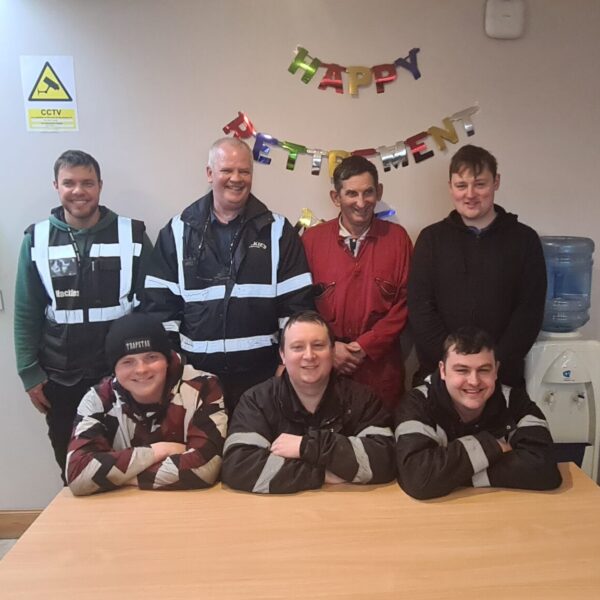 Mike and the engineers on his retirement