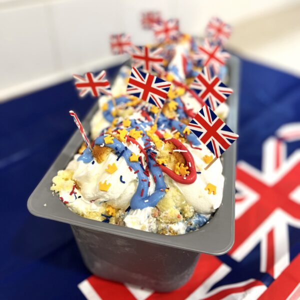 Coronation Celebration ice cream looking very patriotic