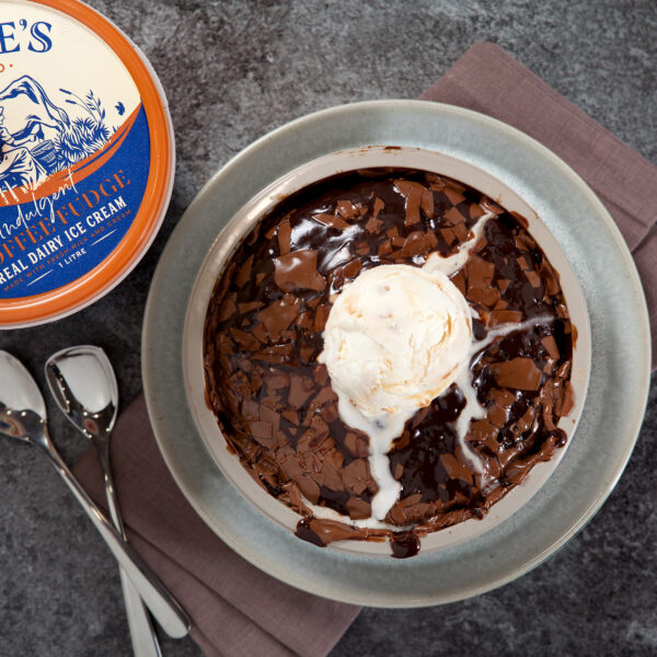 Hot Chocolate Fudge Cake and Toffee Fudge ice cream